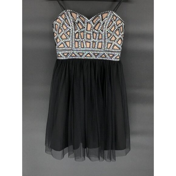 Vintage Blondie Nites Stacy Sklar Strapless Embellished Tulle Dress 7 y2k Prom - Picture 1 of 10